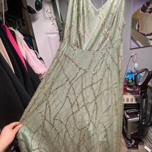 Elegant Gold and Green Evening Gown